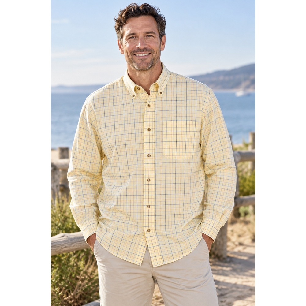 LL Bean Button Down Shirt XXL Tall Yellow Tattersall Wrinkle Resistant Preppy